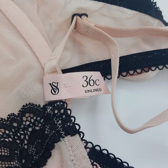 NEW Victoria’s Secret Tease Demi Unlined Size Bra 36C Pink Black Lace - Picture 7 of 7